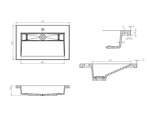 Раковина для ванной 70 см, Uperwood Next Premium, белая глянцевая