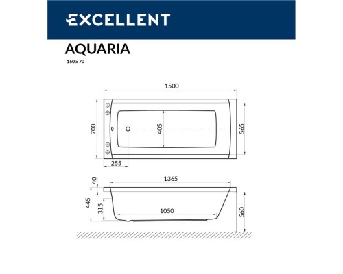 Ванна гидромассажная EXCELLENT Aquaria 150x70 SOFT белый