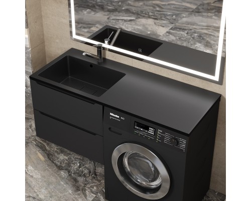 Раковина над стиральной машиной Uperwood Cosmos Quartz 120 см, левая, крыло справа, уголь
