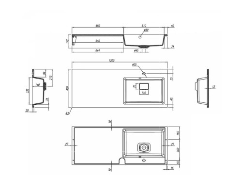 Раковина над стиральной машиной Uperwood Cosmos Quartz 120 правая, крыло слева, серый шелк