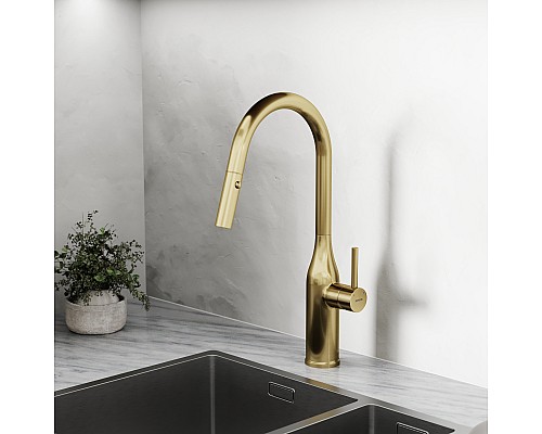 Смеситель для кухни SANCOS Grand SC4002BG с выдвижным изливом, браш золото Смеситель для кухни SANCOS Grand SC4002BG с выдвижным изливом, браш золото