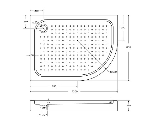 Поддон акриловый BelBagno TRAY-BB-RH-120/80-550-15-W-L