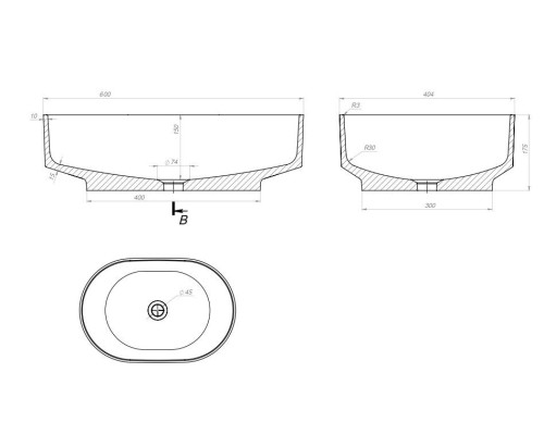 Раковина накладная для ванной Uperwood Aura 60х40,4х17,5 см, овальная, белая глянцевая