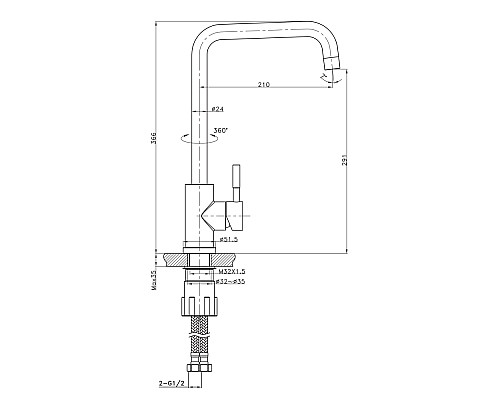 Cмеситель для кухни Raiber premium RPB-013 Graceful, матовый черный