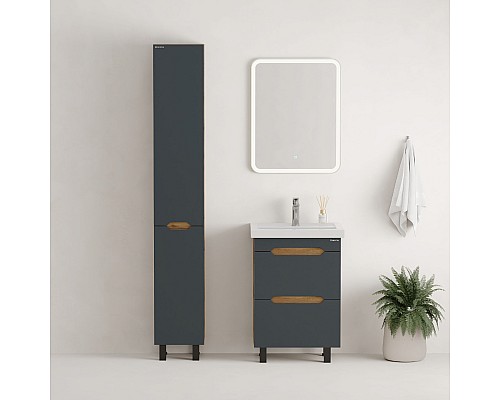 Тумба под раковину Onika Айленд 60 напольная, графит/дуб крафт золотой