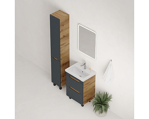 Тумба под раковину Onika Айленд 60 напольная, графит/дуб крафт золотой