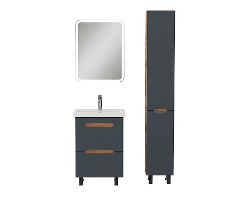 Тумба под раковину Onika Айленд 60 напольная, графит/дуб крафт золотой