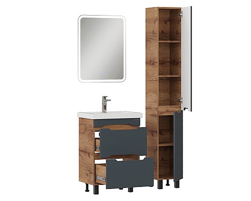 Тумба под раковину Onika Айленд 60 напольная, графит/дуб крафт золотой