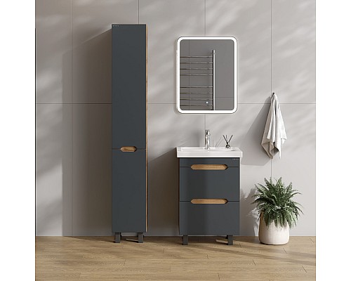 Тумба под раковину Onika Айленд 60 напольная, графит/дуб крафт золотой
