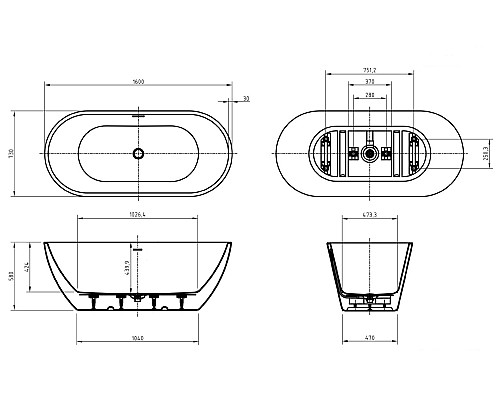 Акриловая ванна BelBagno Uno 160x73 BB701-1600-730-K без гидромассажа Акриловая ванна BelBagno Uno 160x73 BB701-1600-730-K без гидромассажа