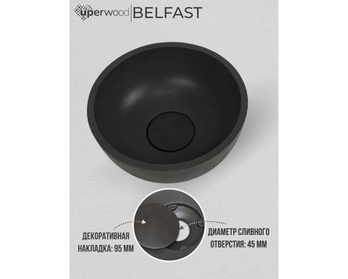 Раковина накладная бетонная Uperwood Belfast 30х30х13,5 см, круглая, графит