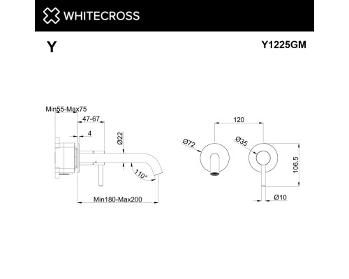 Смеситель для умывальника скрытого монтажа WHITECROSS Y Y1225GM (оружейная сталь)