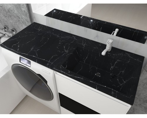 Раковина над стиральной машиной Uperwood Марсал 120х48,6 черный мрамор, правая, крыло слева