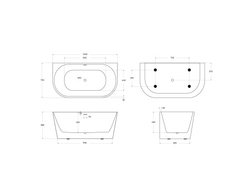 Акриловая ванна BelBagno 140x75 BB710-1400-750 без гидромассажа