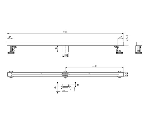 Душевой трап 90 см Wonzon&Woghand, Брашированный никель WW-65409T-BR