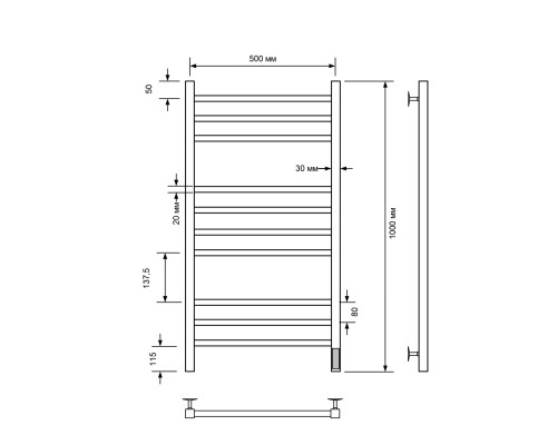 Полотенцесушитель электрический с/т Comfysan Pioli-K EC-10 100/50, хром