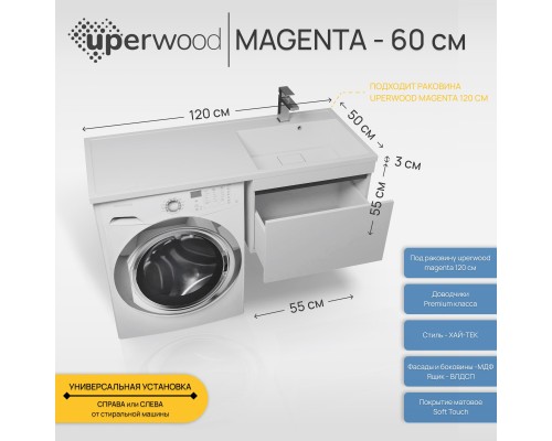 Тумба под стиральную машину подвесная Uperwood Magenta 55х50х55 см, графит