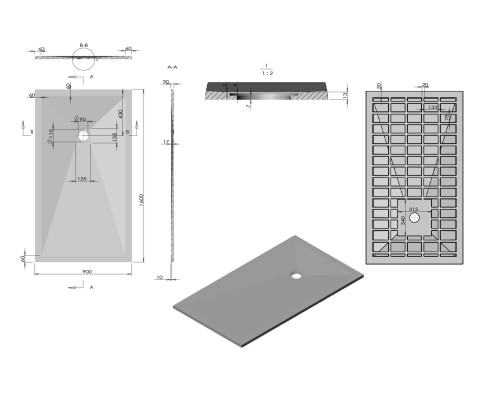 Поддон для душа из искусственного камня Vincea VST-4SR9016W 1600x900x30 белый матовый