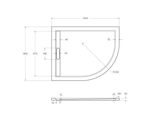 Душевой поддон из искусственного камня Cezares Tray AS 100x80 L TRAY-AS-RH-100/80-30-W-L Белый