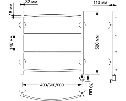 Полотенцесушитель латунный Secado Милан 1 50х50, электрический R, бронза