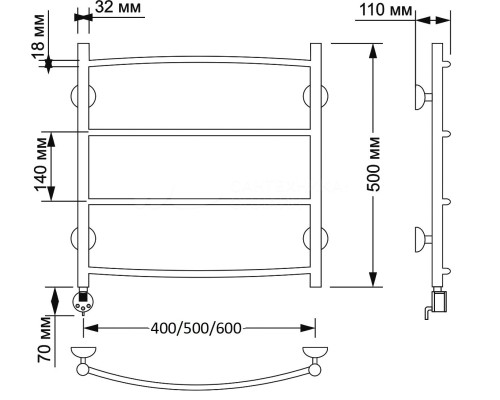 Полотенцесушитель латунный Secado Милан 1 50х50, электрический R, бронза