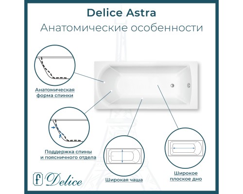 Ванна из литьевого мрамора Delice Astra 150х70 глянцевая
