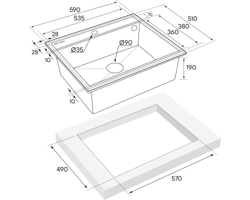 Мойка кварцевая Paulmark STEPIA-590 PM115951-BLM черный металлик 59х51