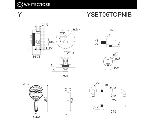 Система для ванны скрытого монтажа WHITECROSS Y (брашированный никель)