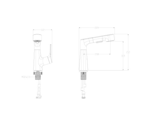 Смеситель для раковины с выдвижным изливом Wonzon&Woghand, Черный матовый