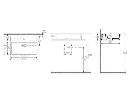 Раковина Isvea Purita 60 см накладная глазированная задняя сторона белый 10PL65060SV