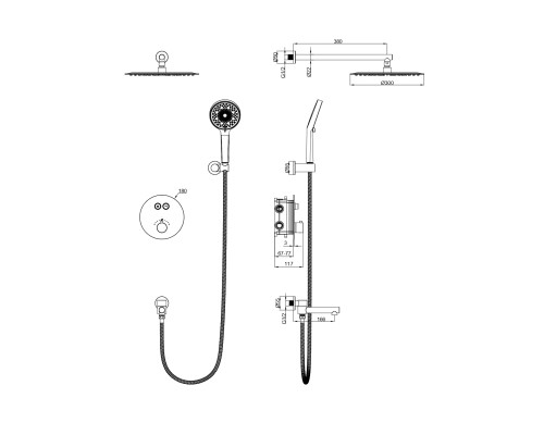Душевая система с термостатом встраиваемая Wonzon&Woghand, Черный матовый