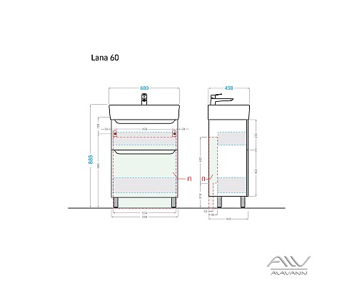 Тумба под раковину Alavann Lana 60 белая Тумба под раковину Alavann Lana 60 белая