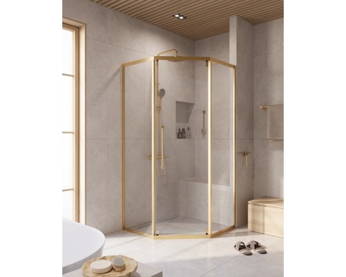 Душевой уголок Cezares Relax-304 100x100 RELAX-304-P-1-100-C-BORO профиль Брашированное золото стекло прозрачное