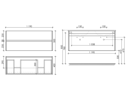 Тумба под раковину SANCOS Smart 1190х450х500, 4 ящика, дуб бардолино/белый