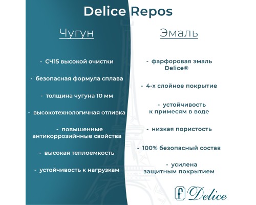 Ванна чугунная Delice Repos 170х70 с антискользящим покрытием