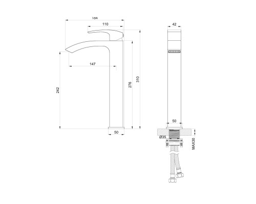 Смеситель для раковины высокий Wonzon&Woghand, Темный графит