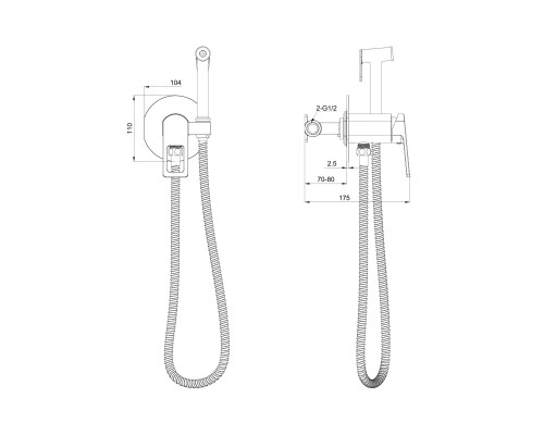Смеситель с гигиеническим душем встраиваемый Wonzon&Woghand, Черный матовый