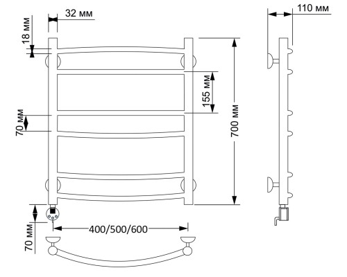 Полотенцесушитель латунный Secado Милан 2 40х70, электрический R, бронза