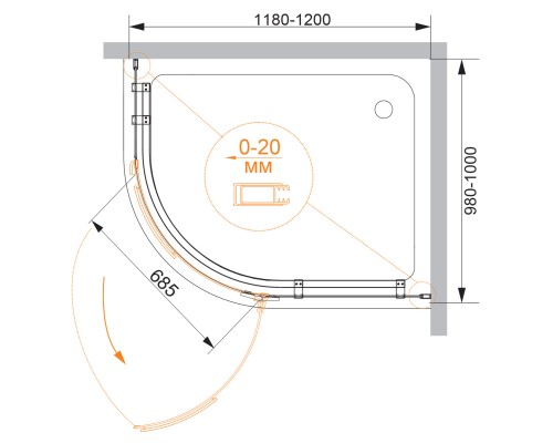 Душевой уголок Cezares BERGAMO-RH-1-120/100-ARCO-C-Cr-R-IV