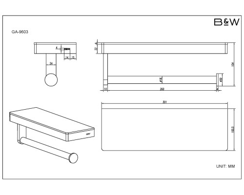 Полотенцедержатель Black&White Gravity, GA-9603C, с полкой, хром