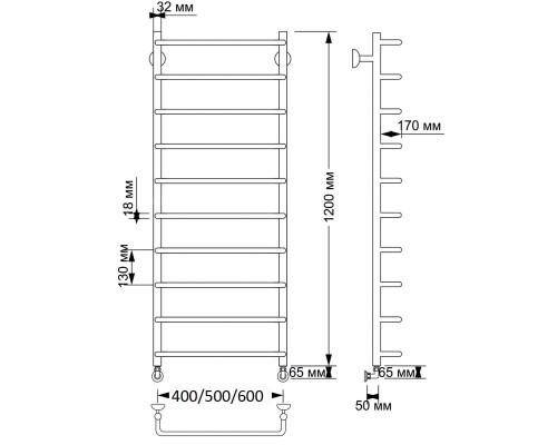 Полотенцесушитель латунный Secado Мерида 1 40х120, водяной, бронза