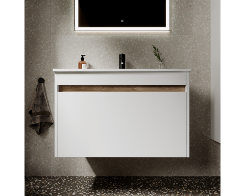 Тумба под раковину SANCOS Smart 790х450х500, c двумя ящиками, белый глянец