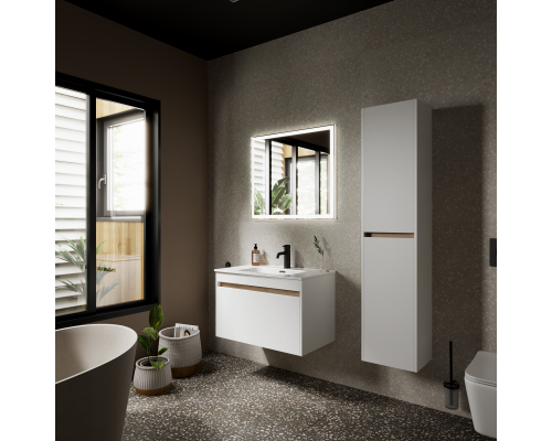 Тумба под раковину SANCOS Smart 790х450х500, c двумя ящиками, белый глянец