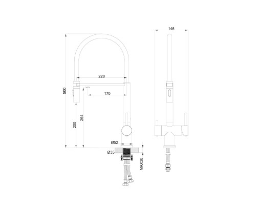 Смеситель для кухни с гибким изливом и подключением фильтра Wonzon&Woghand, Брашированный никель