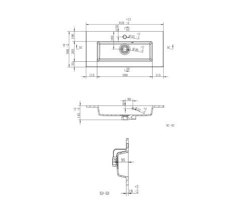 Раковина для ванной 80 см, Uperwood Aurora, белая глянцевая