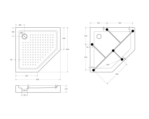 Акриловый поддон для душа Cezares Tray A 90х90 Белый