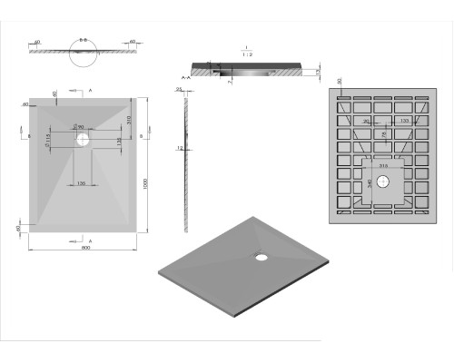Поддон для душа из искусственного камня Vincea VST-4SR8010A 1000x800x25 антрацит