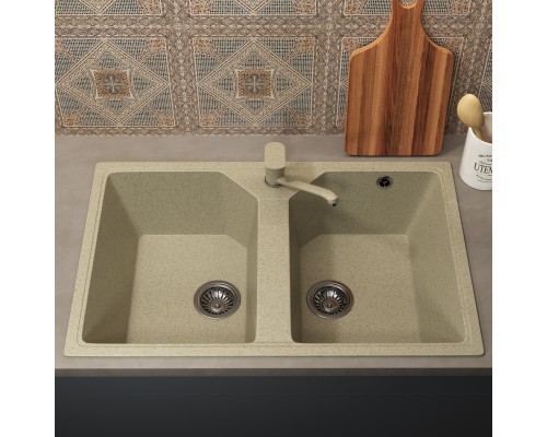 Кухонная мойка из искусственного камня Uperwood ECON UPD-402-002, 2 чаши, бежевая матовая