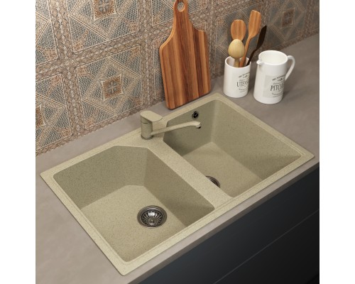 Кухонная мойка из искусственного камня Uperwood ECON UPD-402-002, 2 чаши, бежевая матовая