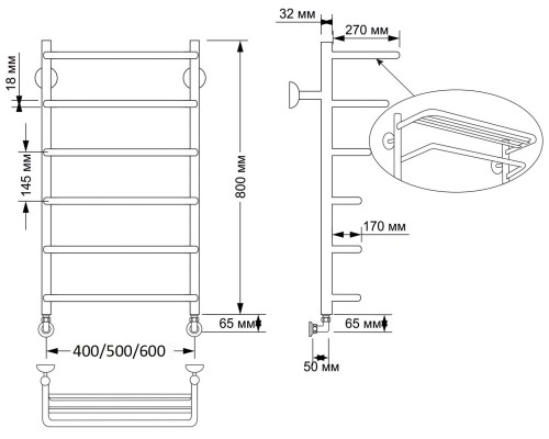 Полотенцесушитель латунный Secado Мерида 2 40х80, водяной, бронза